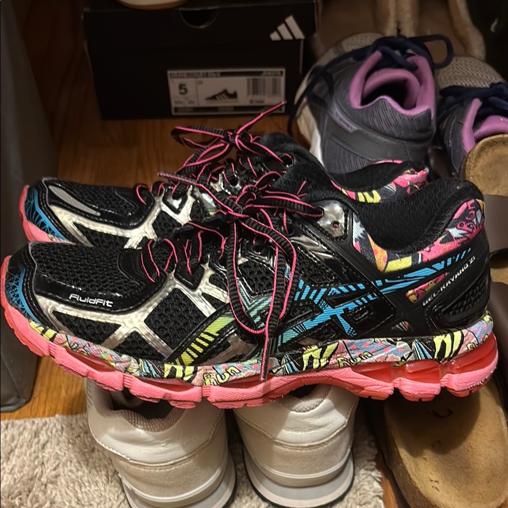 Asics Black and Pink Running Shoes